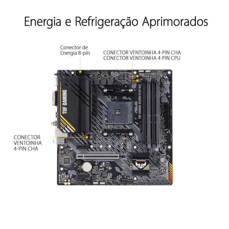 Placa-Mãe ASUS TUF GAMING A520M-PLUS WIFI, AMD AM4, RGB, mATX